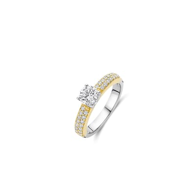 TI SENTO Dames Ring - 925 zilver - Zirkonia met geel verguld - Maat 17.75 mm / maat 56 - 1795ZY