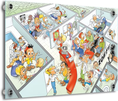 Tandarts Cartoon op plexiglas - Uniek ontwerp - Roland Hols - Tandartsenpraktijk 1 - 30 x 40 cm - 5 mm dik - inclusief 4 afstandhouders chroom (zilverkleurig) - Decoratie - Orthodontist - Mondhygiënist