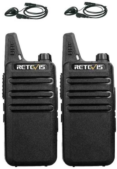 Set van 2 Retevis RT622 vergunning vrije UHF mini portofoons met D-shape oortje