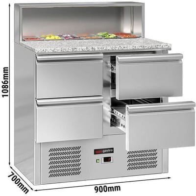 GGM Gastro Saladette ECO - 903mm - 4 Schubladen - mit Edelstahlaufsatz für 5x GN 1/6 Zilver