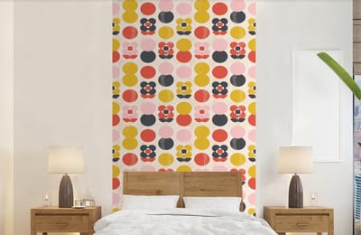 Behang - Fotobehang Retro - Design - Bloemen - Pastel - Breedte 120 cm x hoogte 240 cm