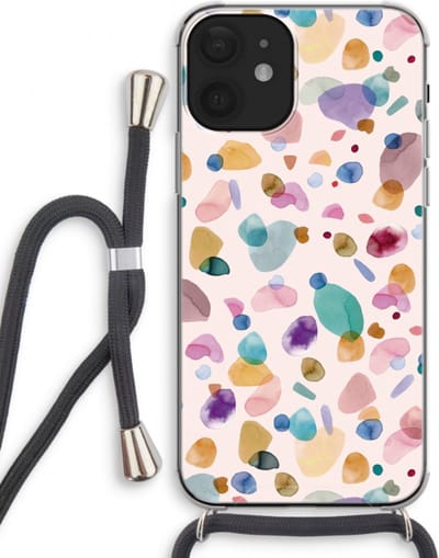 Case Company® - Hoesje met koord geschikt voor iPhone 12 mini hoesje met Koord - Terrazzo Memphis - Telefoonhoesje met Zwart Koord - Bescherming aan alle Kanten en Over de Schermrand