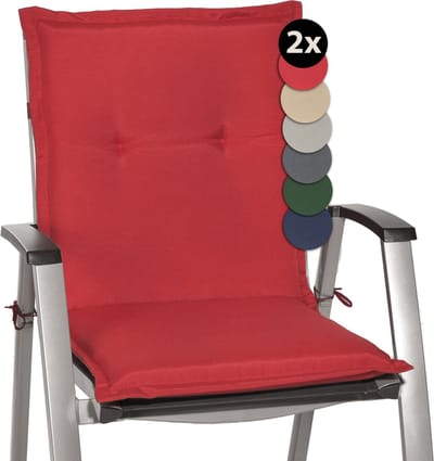 Beautissu Loft NL – Set van 2 Tuinkussens Lage Rug 100x50x6 cm Kussen Rood Tuinstoelkussens Zitkussen Tuinstoel