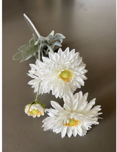 Chrysant - 4 koppig - wit - zijden bloemen - 3 stelen - onderhoudsvrij - 61 cm - kunstbloemen