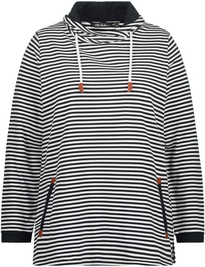 Ulla Popken - Dames - Sweatshirt strepen classic opstaande kraag lange mouwen - Zwart - Maat 42+