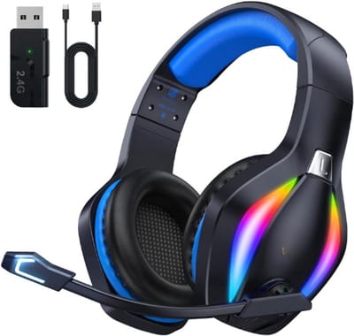 Thuys – Gamingheadset – 2,4GHz – En Bluetooth Hoofdtelefoon – 3D – Stereogeluid – 50 Uur Batterijduur – Zwart – Blauw