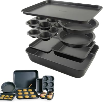 Bakblik Set - Bakvormen Keuken - Bakken Thuis - Ruimtebesparend Opbergen - 8 Delig - Grijs
