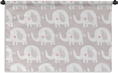 Wandkleed - Wanddoek - Olifant - Design - Stippen - 90x60 cm - Wandtapijt