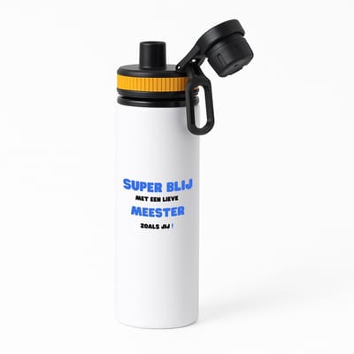 Hacebo® - super blij met een lieve meester zoals jij waterfles met draaidop oranje - Meester - de liefste meester - verjaardag - cadeautje voor meester - meester artikelen - kado - geschenk - collega's - water fles - 850ML