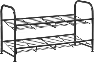 SONGMICS Schoenenrek met 2 planken, stapelbare schoenenorganizer, voor maximaal 8 paar schoenen, van staal, voor hoge hakken, gymschoenen, pantoffels, zwart