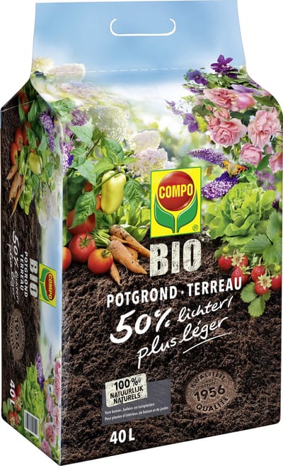 COMPO Bio Universele Potgrond - verrijkt met 5 weken meststof - praktische hersluitbare verpakking met handvat - zak 40 L