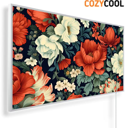 Infraroodpaneel met afbeelding | Patroon van bladeren en bloeiende bloemen | 1200 Watt | Witte lijst | Infrarood verwarmingspaneel | Infrarood paneel | Infrarood verwarming