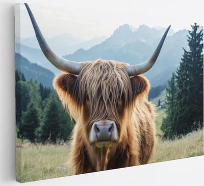 Saammp Canvas Schilderij Schotse Hooglander Koe jong - Dieren - Natuur - 30x20 - Foto op canvas - Wanddecoratie - muurdecoratie Woonkamer - Slaapkamer decoratie - Canvas Print