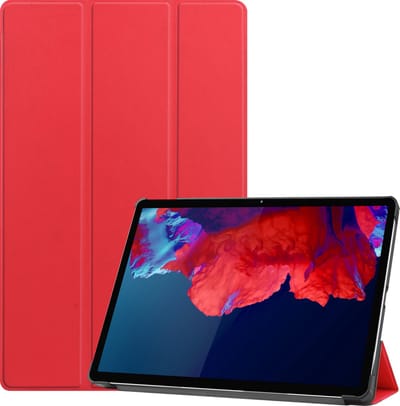 Hoesje Geschikt voor Lenovo Tab P11 - Dun & Stevig - Trifold Bookcase - Hard Cover - Hardcover Book Case - Tablet Hoes - Rood