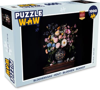Puzzel Bloemenvaas - Hout - Bloemen - Boeket - Legpuzzel - Puzzel 1000 stukjes volwassenen