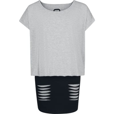 R.E.D. Rock-Engineered Design Zwarte/grijze korte jurk met dubbele lagen look - Dames - S