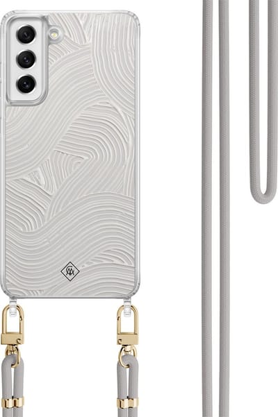 Casimoda® hoesje met koord - Geschikt voor Samsung S21 FE - Abstract Waves - Afneembaar koord - TPU/polycarbonaat - Grijs