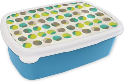 Broodtrommel Blauw - Lunchbox - Brooddoos - Cirkel - Groen - Patroon - 18x12x6 cm - Kinderen - Jongen