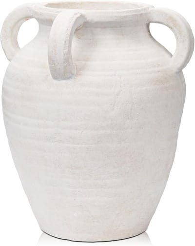 Famanu – Hoge keramische vaas 25 cm met handgrepen, handgemaakt vintage terracotta voor pampasgras en decoratie