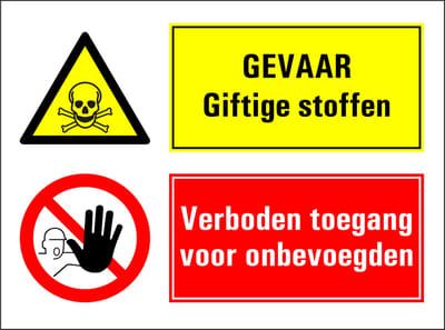 Gevaar giftige stoffen, verboden toegang onbevoegden sticker 280 x 210 mm