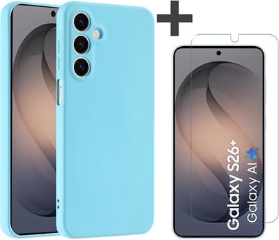 Hoesje geschikt voor Samsung Galaxy S26 Plus hoesje zacht siliconen met gehard glas Screenprotector- Arara backcover - Blauw
