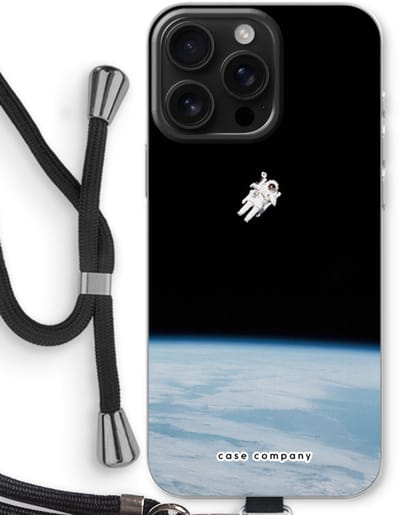 Case Company® - Hoesje met koord geschikt voor iPhone 16 Pro Max hoesje met Koord - Alone in Space - Telefoonhoesje met Zwart Koord - Bescherming aan alle Kanten en Over de Schermrand