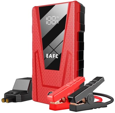 EAFC 12V Jumpstarter voor Auto - 1200A - 3-in-1 Starthulp met Powerbank, LED Zaklamp en SOS Noodlicht - Startkabels met Accu - Startbooster - Rood