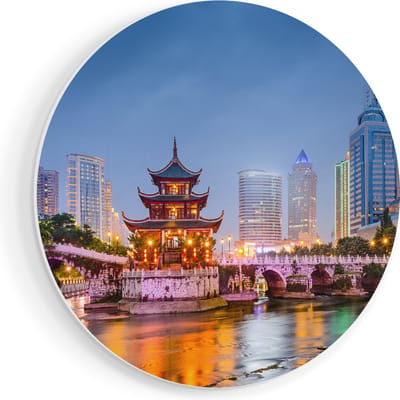 Artaza Forex Muurcirkel Rivier bij Stad Guiyang in China - 60x60 cm - Wandbord - Wandcirkel - Rond Schilderij - Wanddecoratie Cirkel