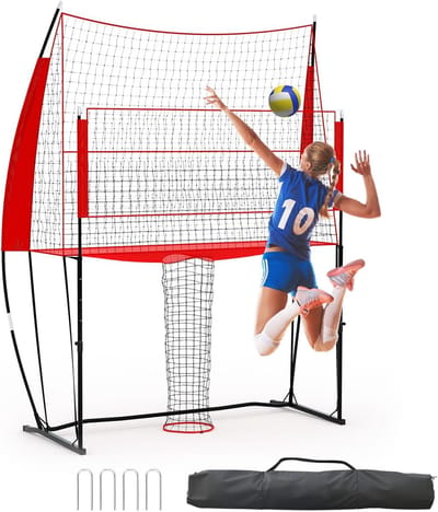 Triumpunpre Verstelbaar volleybalnet 2,4 x 3,4 m, verstelbaar volleybalnet voor training, met draagtas, stevig frame voor gebruik binnen en buiten.
