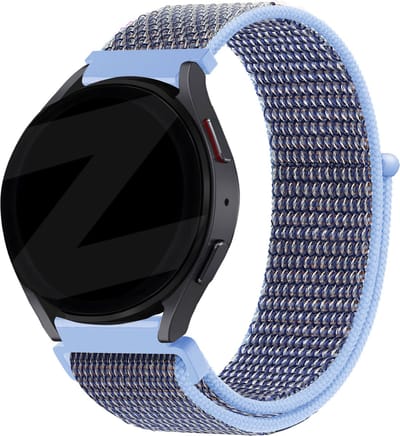 Bandz universeel 20mm nylon loop band geschikt voor Samsung Galaxy Watch 4 (Classic) / 5 (Pro) / Watch 6 (Classic) / 7 (40 & 44mm) / Active (2) / Watch 1 42mm / Watch 3 41mm / Watch FE / Gear Sport - nylon bandje met klittenband - azure blauw