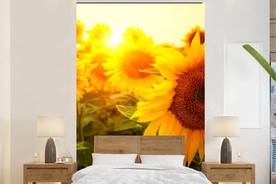 Behang - Fotobehang Zonnebloem - Geel - Bloemen - Zon - Breedte 200 cm x hoogte 300 cm