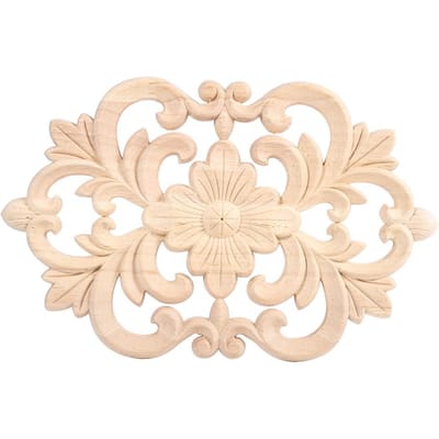 1 stuk houtsnijwerk onlay applicatie ongeverfd meubilair voor thuisdeurkastdecoratie (22 x 14 cm) beige