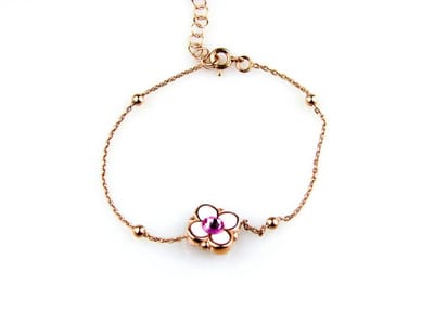 model Bambi armband in zilver roze verguld met bloem roze email