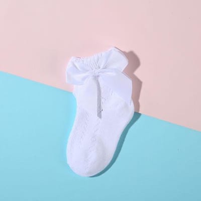 Lawadka Été Maille Chaussettes pour Bébé Fille Nouveau-né Mode Nœud Fines Chaussettes pour Fille Bébé Princesse Blanc Rouge Noir 0-5 Ans 3-5Years(L) white