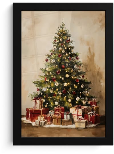 Poster in lijst - Fotolijst 20x30 cm - Posters - Kerstboom - Versierd - Kleurrijk - Posterlijst zwart - Decoratie - Wanddecoratie woonkamer - Muurdecoratie slaapkamer - Kerstversiering - Kerstdecoratie voor binnen - Kerstmis