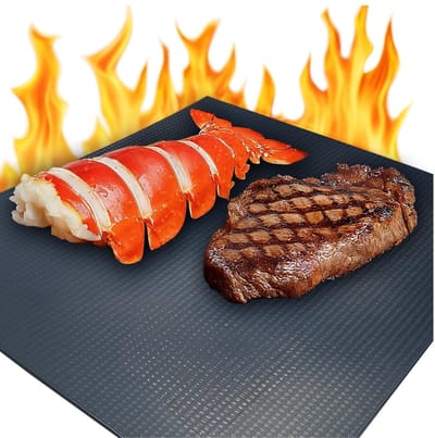 Famanu – BBQ grillmat - set van 2 - hittebestendig tot 600 graden - anti-aanbaklaag - zware kwaliteit - herbruikbaar - geschikt voor gas- en houtskoolbarbecue - duurzaam en gemakkelijk schoon te maken