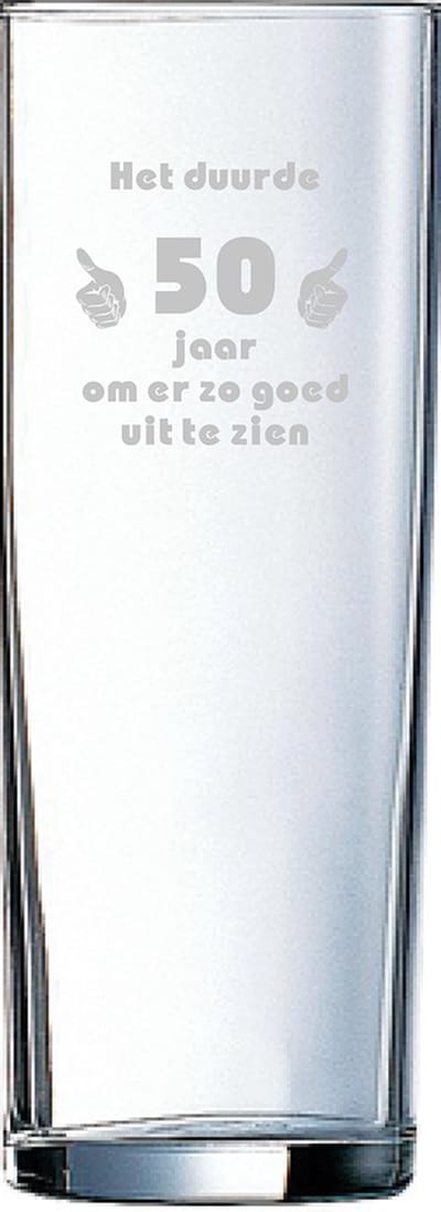 Gegraveerde longdrinkglas 31cl Het duurde 50 jaar om er zo goed uit te zien