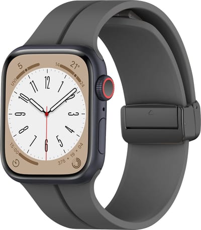 Strap-it Magnetische Siliconen band - Geschikt voor Apple Watch bandje -Series 1/2/3/4/5/6/7/8/9/10/11/SE/SE2/SE3/Ultra (2) - Donkergrijs - Siliconen bandje met D-buckle sluiting - iWatch sportbandje voor maat: 44mm / 45mm / 46mm / 49mm