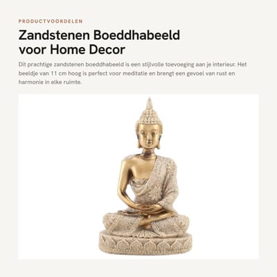 Dailygoods- Boeddhabeeld 11 cm - Zandsteen/Hars - Fengshui Decoratie Beeld - Mediterend Beeldje - Duurzaam - Goudkleurig - Decoratiebeeld