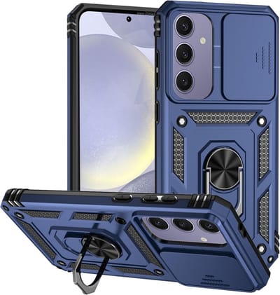 Coverup Hoesje - Geschikt voor Samsung Galaxy S24 FE Hoesje - Coverup Ring Kickstand Back Cover met Camera Shield - Blauw