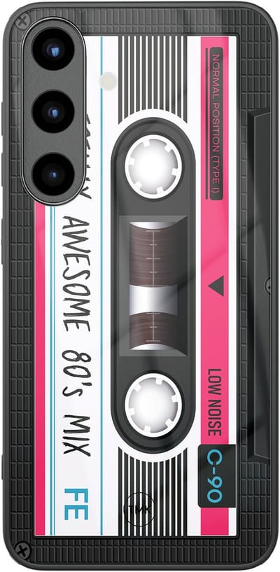 Hoesje geschikt voor Samsung Galaxy S25 - Cassette - Zwart - TPU luxe case (glossy toplaag) - Print - Hardcase backcover zwart