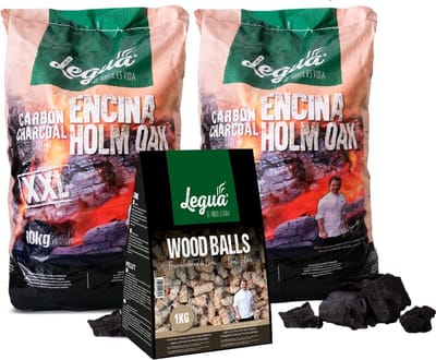 Legua BBQ Startpakket – 20kg Steeneik Houtskool + 1kg Aanmaakwokkels