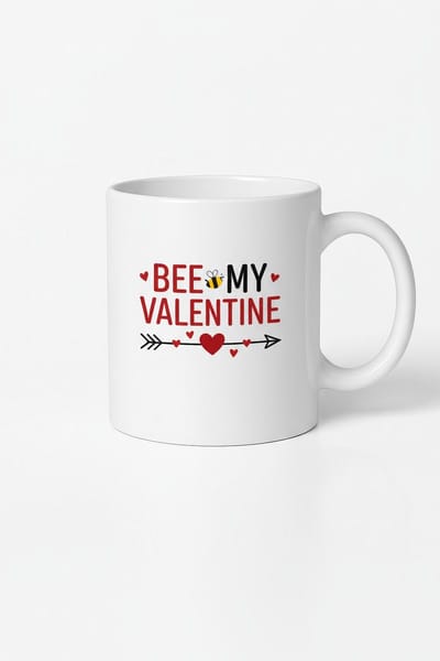 Valentijn Mok "Bee My Valentine" - Romantisch Wit Keramiek Cadeau met Bij & Hartjes Print