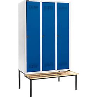 Schäfer Shop Genius Kledinglocker met zitbank, 3 compartimenten, 400 mm compartimentbreedte, veiligheidsdraaigrendelslot, lichtgrijs/gentiaanblauw