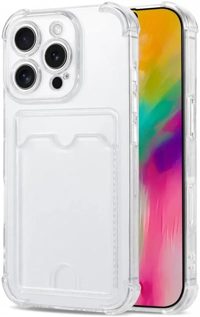 Transparant Hoesje met Pasjeshouder Geschikt voor Apple iPhone 16 Pro | Back Cover Dun TPU | Schokbestendig | Ultra Dun | Kaarthouder Achterkant | Shockproof | Doorzichtig