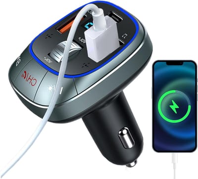 Draadloze Autolader - FM Zenderaar - Muziek Streamen - Dubbele USB Poorten - 20 cm - Zwart
