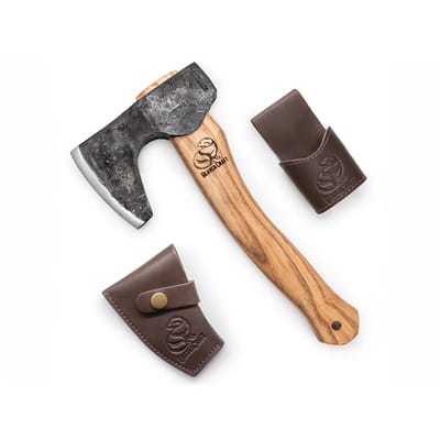 BeaverCraft AX6 – Compact Long-Bearded Bushcraft Hatchet met Leren Schede