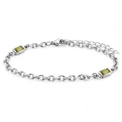 Prism | Zilverkleurige armband met twee limoengroene stenen van kristalglas