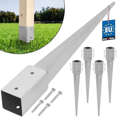 KOTARBAU® 4 stuks Paalhouder met Punt, Paalvoet, Verzinkt Staal, 60 cm, Zilver, 51 x 51 mm, Puntpaalhouder, Paalhouder voor Schutting, Tuinpalen Hout Inslag, Duurzaam