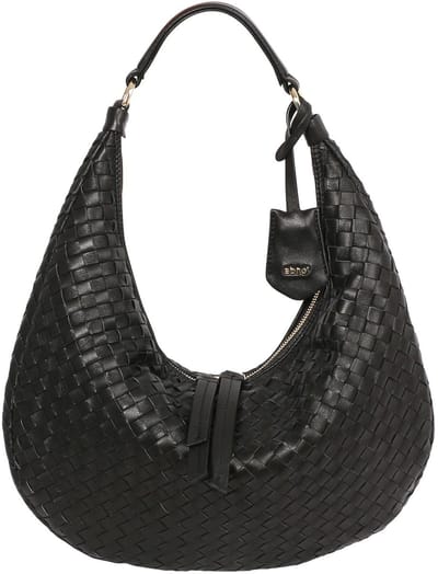 abro Leren schoudertas Leather Piuma Weaving Hobo Bag Nana Black / Gold zwart